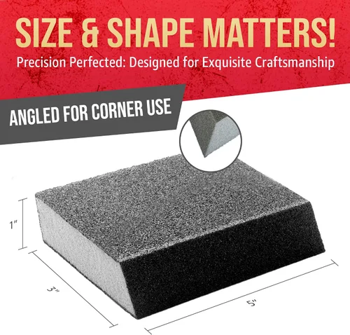 Vista 3 de Virginia Abrasives Bloques de esponja de lijado, almohadillas de espuma de grano medio de ángulo único de 5 x 3 x 1 pulgada para madera, paneles