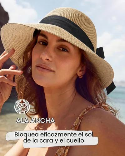 Vista 4 de FURTALK Sombrero de paja para mujer, con protección UV, plegable, plegable, para verano, con protección UV Negro