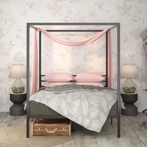 Vista 2 de Zinus Patricia Armazón de Cama con Plataforma de Dosel de Metal Negro, Base de Colchón con Soporte de Listones de Acero, No Necesita Somier, Fácil