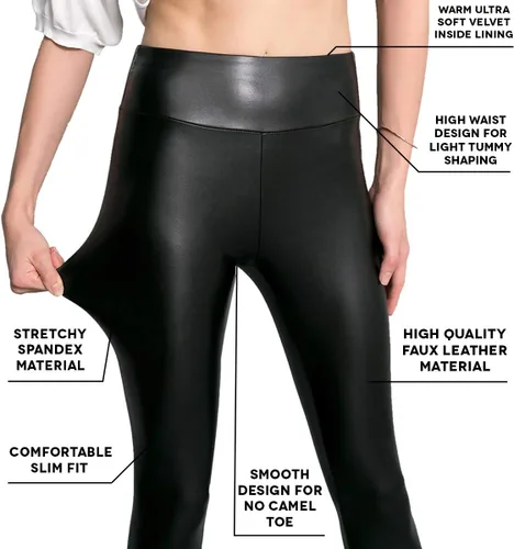 Vista 2 de Leggings de piel sintética con cintura alta y control de abdomen para mujer