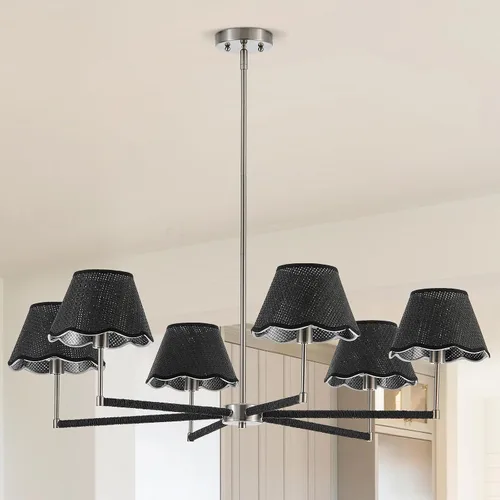 Vista 12 de Lámpara colgante de ratán bohemio de 31 pulgadas, 4 luces, rústica, ajustable, para cocina, isla, comedor, sala de estar, certificación UL Latón 4