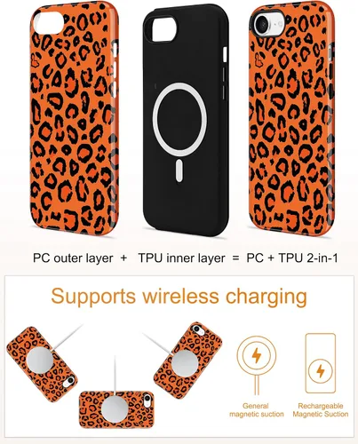 Vista 511 de Jusy Funda compatible con MagSafe con estampado de caparazón de tortuga marrón para iPhone 7/8/SE, cubierta protectora de TPU suave magnética