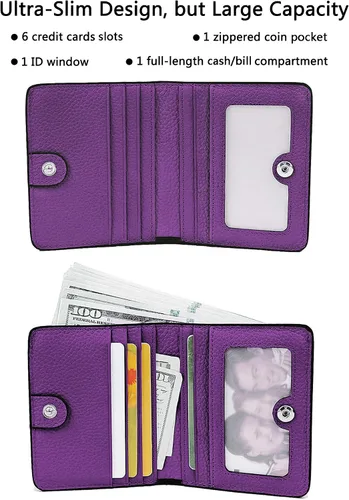 Vista 2 de BIG SALE-AINIMOER billetera de bolsillo pequeña con cremallera, plegable, compacta de cuero con bloqueo por identificación por radiofrecuencia