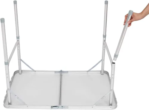 Vista 6 de Mesa plegable de aluminio, mesa de picnic para campamento, mesa rectangular portátil de altura ajustable, mesa ligera multiusos para fiestas, playa