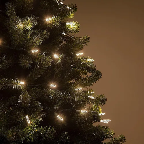 Vista 6 de 70 luces LED de Navidad M5 de color blanco cálido, cable verde de 24 pies para interiores y exteriores, mini cadena de grado comercial, iluminación