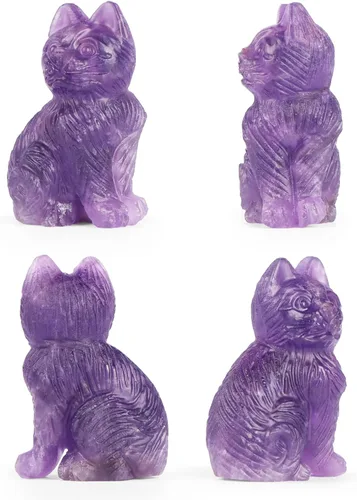 Vista 4 de Artistone Estatua de gato de cristal de amatista de 2 pulgadas, diseño de gatito sentado a mano, tallada a mano, escultura de cristal curativo