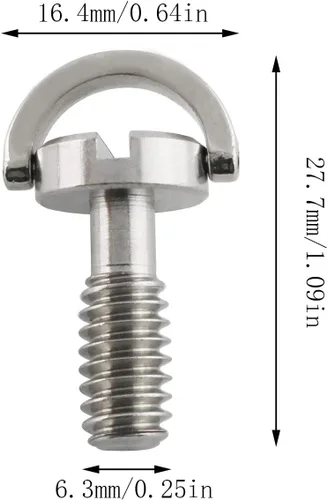 Vista 2 de E-outstanding Tornillo con bisagras de anillo en D, 2 piezas de rosca de 1/4-20 rosca, tornillos de fijación de cámara de acero inoxidable