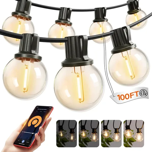 Vista 11 de addlon Cadena de luces para exteriores G40 de 50 pies con control remoto 27 Negro
