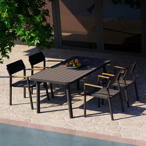 Vista 7 de Mesa de comedor al aire libre para 4 personas 62 pulgadas, mesa rectangular de aluminio para patio, color gris