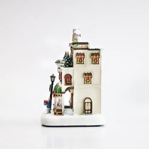 Vista 8 de MOMENTS IN TIME Tienda de Joyería Fina11”H Pueblo Navideño Iluminado con Edificio de Luces LED y Música de Navidad Decoración Festiva de Poliresina