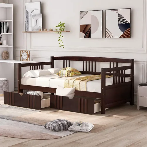 Vista 15 de Marco de sofá cama de madera Twin Expresso, plataforma de cama moderna resistente de 400 libras con cabecero, listones de madera, no necesita