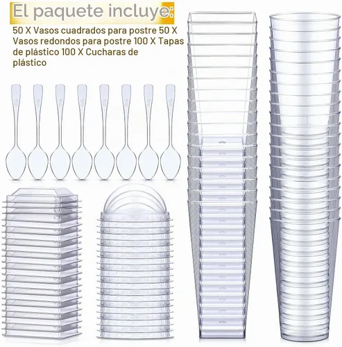 Vista 4 de Nuogo - Paquete de 100 mini tazas de postre de 3 onzas con tapas y cucharas