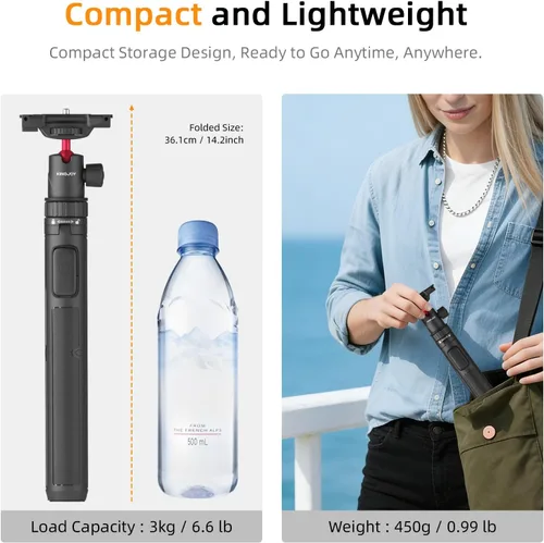 Vista 9 de Trípode para selfie stick de 66 pulgadas para GoPro y teléfono, trípode extensible para cámara de acción con cabeza de bola de 360°, control remoto