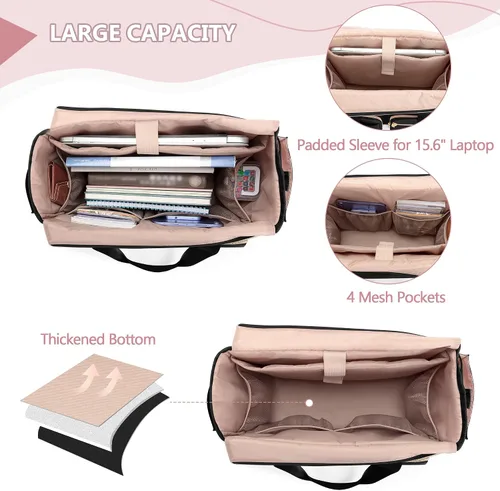 Vista 3 de Bolso para profesores con compartimento para laptop, bolsa grande para trabajo y suministros para profesores, color negro (vacío, diseño patentado)