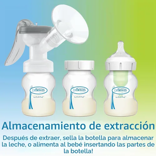 Vista 4 de Dr. Brown's Extractor de leche manual con escudo SoftShape 100% silicona (B, brida de 0.984 in) y opciones anticólicos+biberón de cuello ancho de 5