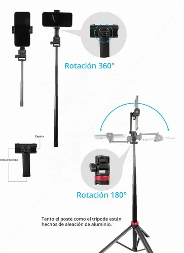 Vista 5 de Trípode de palo selfie expandible de 81" para Insta360 Luna Ultra y Osmo