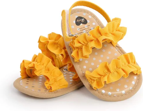 Vista 3 de COSANKIM Sandalias de verano para bebés y niñas con suela suave de flores, zapatos de vestir para cuna, recién nacidos, para recién nacidos