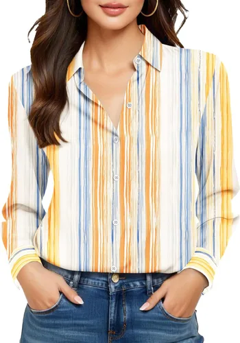 Vista 10 de Camisas sin planchado y sin arrugas para mujer, con botones, de manga larga, de seda de morera, blusas casuales para el trabajo