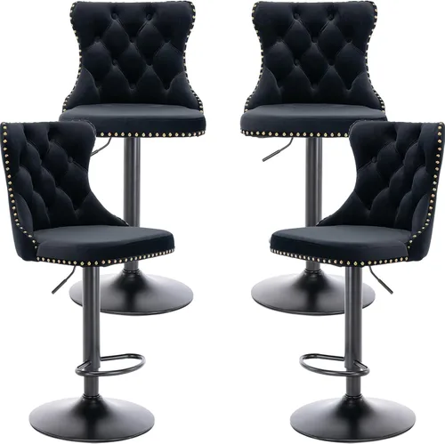 Vista 35 de Juego de 2 taburetes de bar modernos de terciopelo para mostrador, taburetes de bar giratorios ajustables con respaldo, sillas de isla de cocina