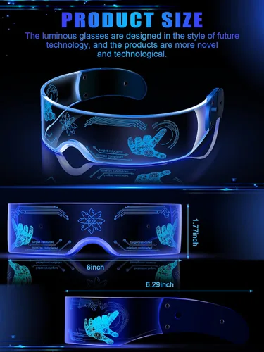 Vista 2 de TOODOO 2 pares de anteojos con visera LED, 7 colores, gafas futuristas, 4 modos de iluminación, gafas luminosas de panal para adultos