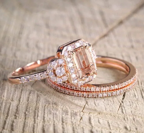 Vista 4 de Elegante anillo de compromiso de morganita relleno de oro rosa de 18 quilates para mujer, talla 6-10 (EE. UU. 7)