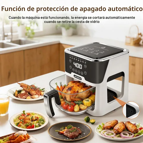 Vista 9 de Freidora de aire de vidrio 6.0QT, freidora de aire no tóxica con Negro