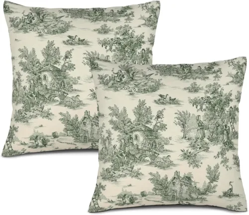 Vista 9 de Blue Toile - Juego de 2 fundas de almohada estilo rústico francés, fundas de almohada vintage de 18 x 18 pulgadas, para sofá, sala de estar