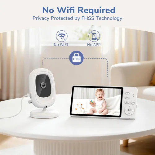 Vista 3 de Monitor de bebé sin video WiFi, pantalla IPS 1080P de 5 pulgadas 2-Blanco