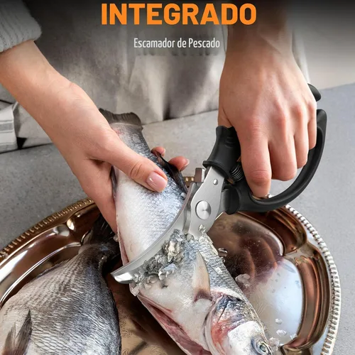 Vista 6 de Tijeras para aves de corral resistentes, tijeras de pollo de acero inoxidable con diseño de resorte, borde dentado antideslizante y bloqueo