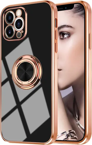 Vista 71 de Compatible con iPhone 11 Kickstand, anillo de rotación de 360 grados integrado con borde de oro rosa brillante que funciona con soporte magnético