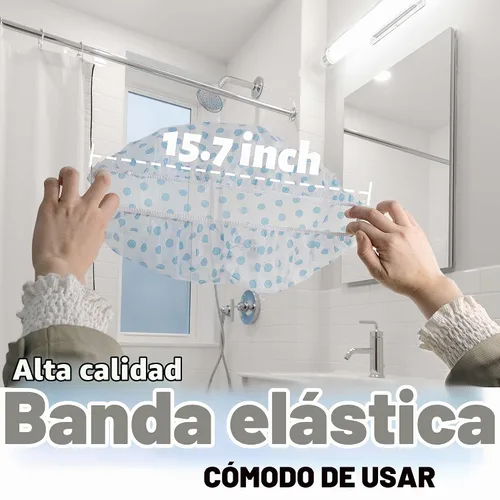 Vista 3 de Gorro de ducha, 12 unidades, de plástico, para mujer, reutilizable, impermeable, banda elástica, estampado de flores, para ducha, spa, salón