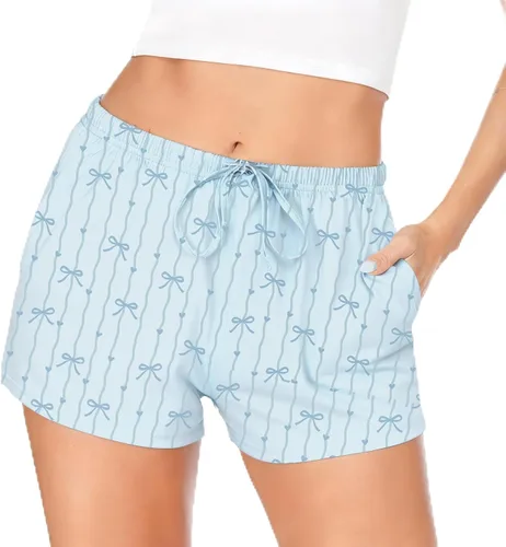 Vista 10 de Ekouaer - Pantalones cortos de pijama para mujer con bolsillos elásticos y tira elástica, para dormir, con cordón Negro