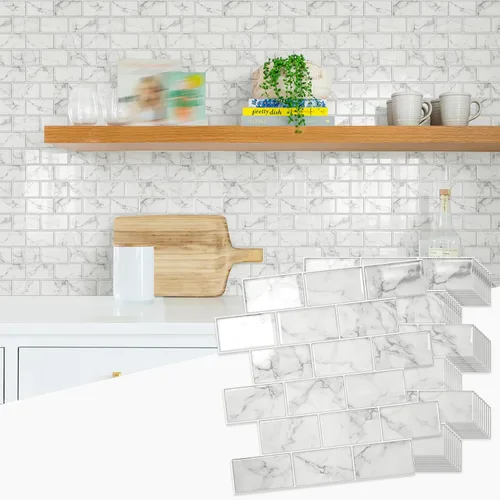 Vista 13 de STICKGOO - Azulejos de metro blancos para despegar y pegar, azulejos adhesivos para cocina (paquete de 1, diseño más grueso)