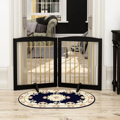 Vista 7 de PUPETPO Puerta independiente para mascotas para perros, puerta plegable de madera para perros para casa, escaleras, entradas, valla de seguridad
