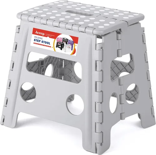 Vista 23 de ACSTEP Taburete plegable de 9 pulgadas, capacidad de 300 libras, taburetes plegables de plástico para niños y adultos, taburete plegable adecuado