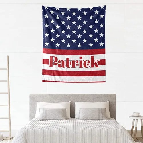 Vista 4 de XOZOTY Manta de bebé personalizada con diseño de estrellas y rayas para el Día de la Independencia con nombre para niñas y niños, mantas