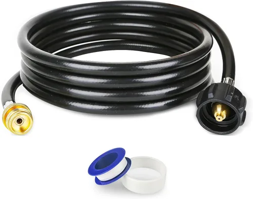 Vista 8 de GASPOWOR Manguera de propano, manguera adaptadora de propano de 5 pies, adaptador de tanque de propano de 1 libra a 20 libras, manguera convertidora