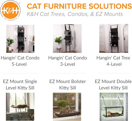 Vista 7 de K&H Pet Products Árbol colgante para gatos de 3 niveles, muebles para gatos montados en la puerta, ahorro de espacio, nivel de malla, agujeros