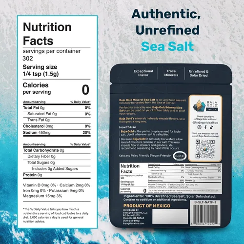 Vista 2 de Baja Gold Sal Marina Mineral - Recomendada por Gary Brecka - Sal de Grano Natural Orgánica para Cocinar y Hornear Auténtica Sal de Baja Ideal