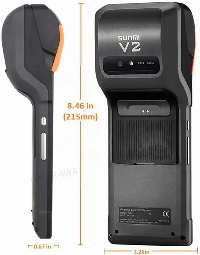 Vista 3 de Impresora POS móvil SUNMI V2 Terminal POS con impresora térmica de recibos de 2.283 in, altavoz, leva, escáner de código de barras en una impresora