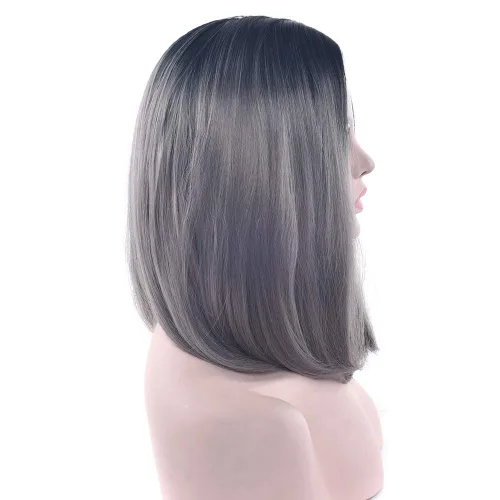 Vista 3 de IMISSU Pelucas cortas de cabello natural para cosplay, color degradado, pelucas de fiesta de disfraces de Halloween para mujeres