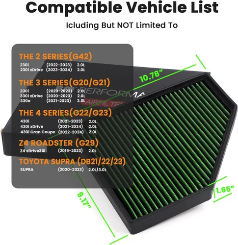 Vista 6 de Filtro de aire de motor G20 compatible con BMW 2019 2020 2021 2022 2023 Z4, 330i, 430i, 230i, 230i, reemplazo de filtros de aire de alto flujo