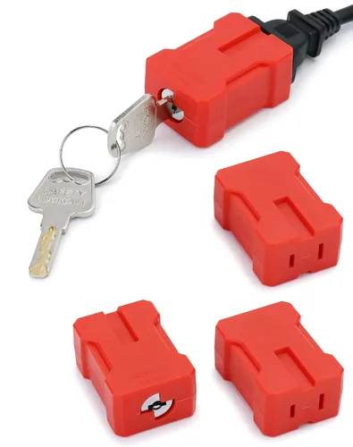 Vista 8 de QWORK Dispositivo de bloqueo de enchufe de cable eléctrico para cable eléctrico, paquete de 4 bloqueos de seguridad, con llave diferente, se adapta