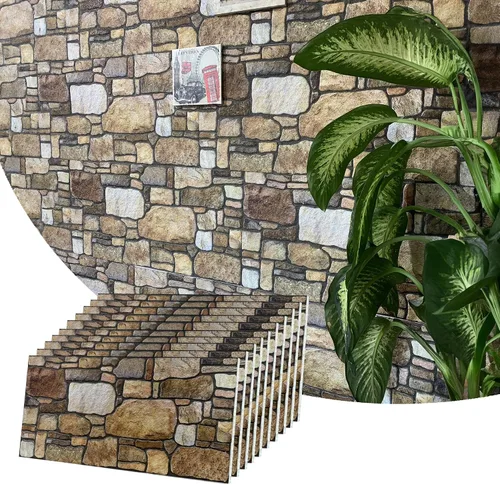 Vista 35 de Dundee Deco Paneles de pared 3D: revestimiento de pared marrón cobre con aspecto de piedra sepia, revestimiento de espuma de poliestireno
