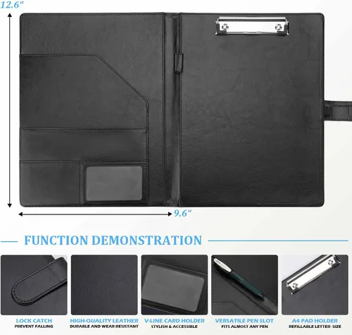 Vista 3 de Tiankool Padfolio Carpeta Portafolio Archivador - Carpeta Portafolio de Cuero Sintético con Cubierta para Portabloc A4, Portafolio de Negocios