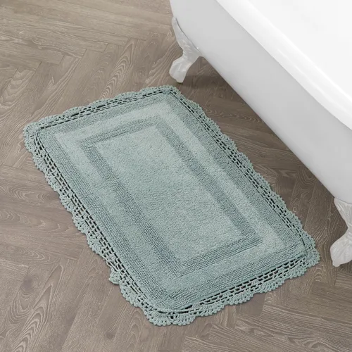 Vista 13 de Laura Ashley Alfombra de baño de algodón de ganchillo 17x24 in, Aqua