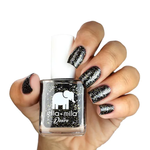 Vista 3 de ella+mila Esmalte de uñas vegano, secado rápido y resistente al astillado traje de noche negro