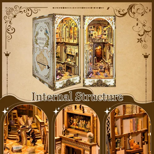Vista 3 de Kit de rincón de libros de bricolaje, diorama de sujetalibros con LED, rompecabezas de madera 3D, kits de casa en miniatura para bricolaje
