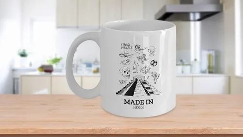 Vista 3 de EzGift Taza hecha en México, regalo linda para el orgullo mexicano, bandera patriótica de país, orgullosa, divertida, pirámide maya, taza de café
