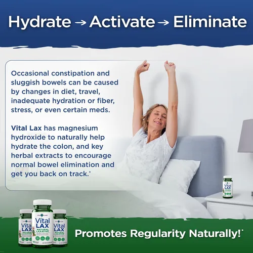 Vista 6 de Vital Planet - Suplemento de Limpieza Laxante Natural Vital Lax para Estreñimiento Ocasional, con Hidróxido de Magnesio, Olmo Resbaladizo, Aloe